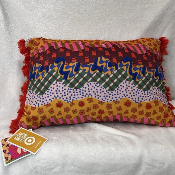 OPALHOUSE Target Lumbar Pillow Floral Embroidered Throw Toss 18x12x6" Tassels - Picture 1 of 9